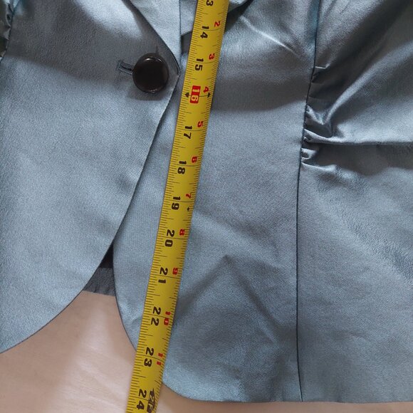 NEW ABS by Allen Schwartz Metallic Ice Blue Silk Skirt Jacket Suit Set, Size 10 - Picture 11 of 16